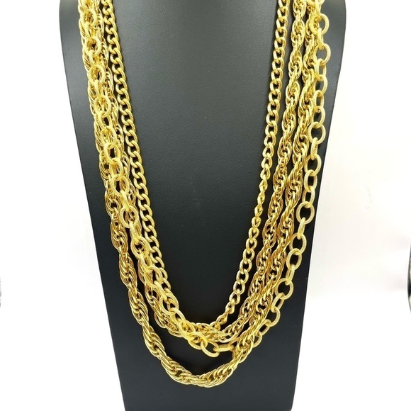 Multi stranded Gold Tone Necklace Chain Link Big Bold Statement Necklace Mobwife - Picture 4 of 14